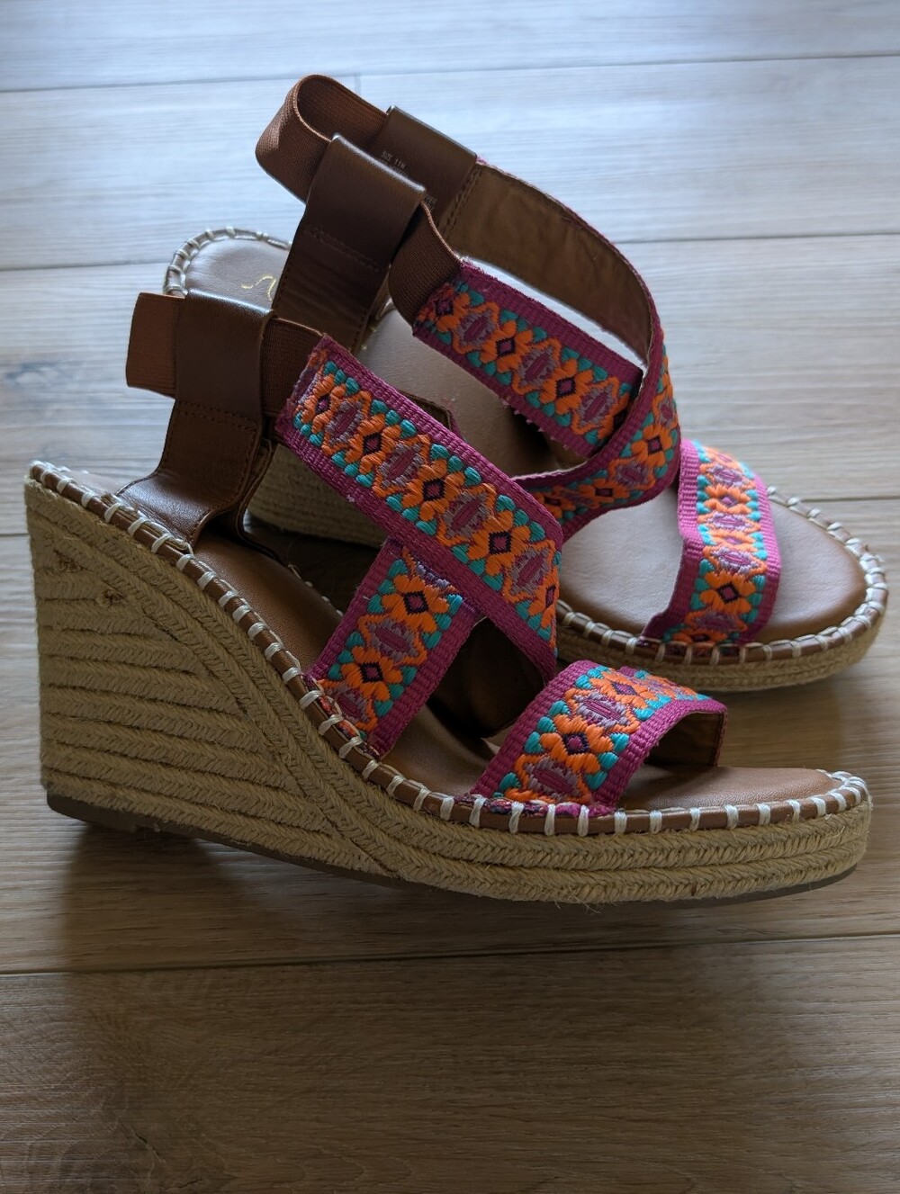 Sugar Espadrille Wedge Sandals with Bright Embroidered Straps